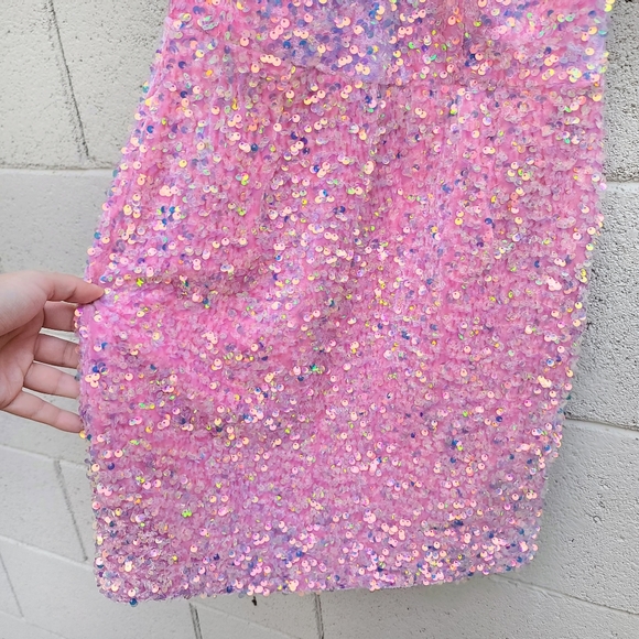 Helsi | Abby Iridescent Sequin Halter Minidress in Pink Rose Size XS - Picture 5 of 14